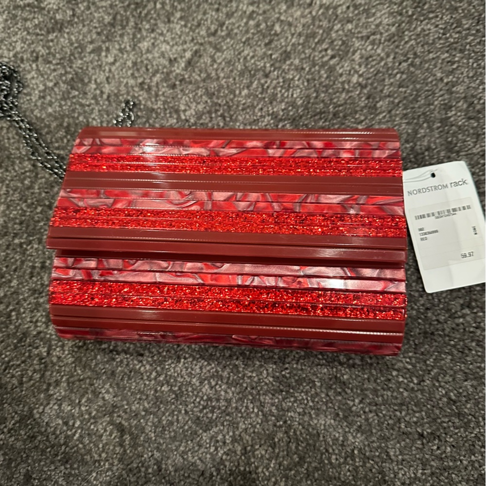 Red Striped Clutch with Chain Strap